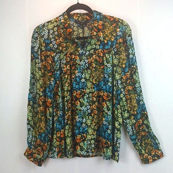 Jane & Delancey multicolored floral ditzy print long-sleeve button down top  (M) - Picture 1 of 10